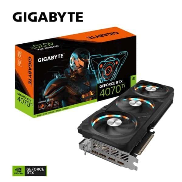 GIGABYTE GeForce RTX 4070 Ti GAMING OC 12G Card And Box Logos