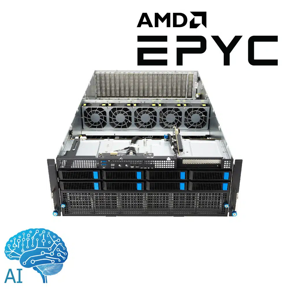 RS AE-SP50 A-U4N1-P2G8-E8I0 Dual AMD EPYC Multi GPU Server Front Top Open With AMD Logo AI v2