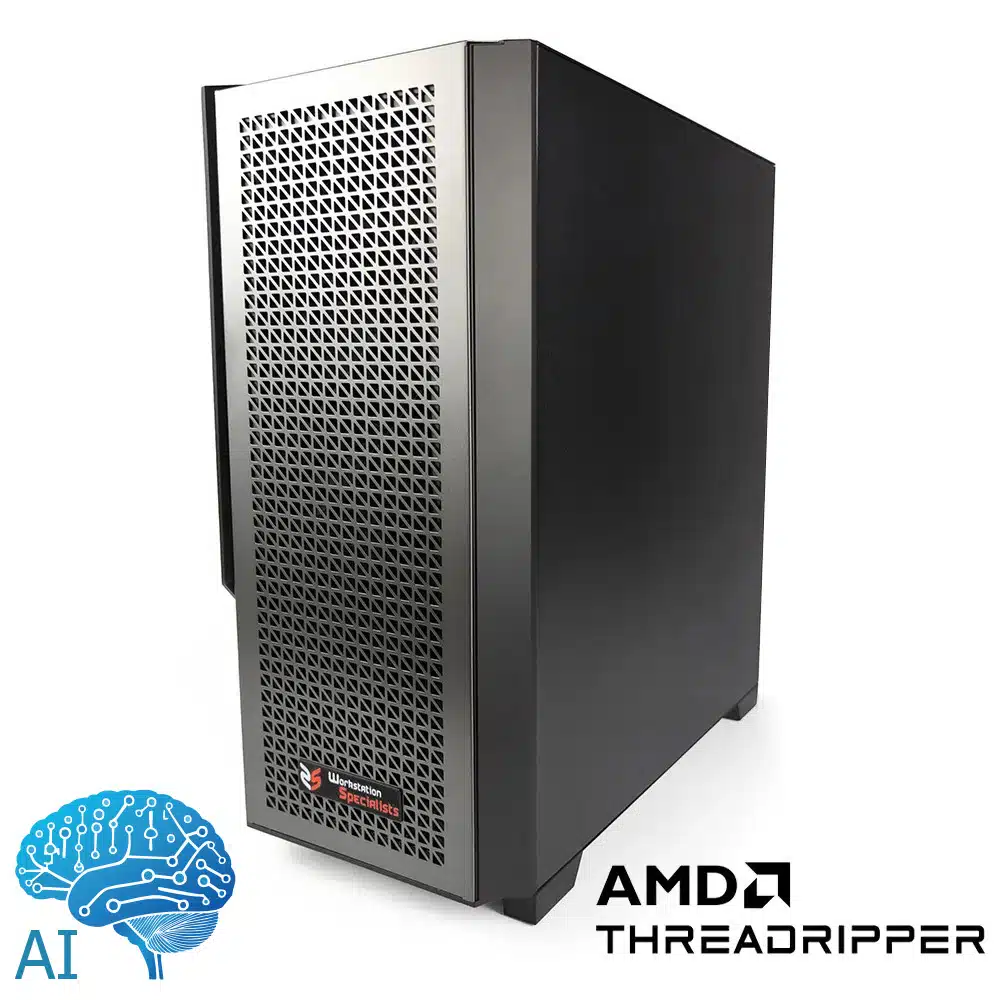 WS ART-TRX500 AMD Ryzen Threadripper 7000 Series Workstation Front Right 2 AMD Threadripper Logo v6 AI