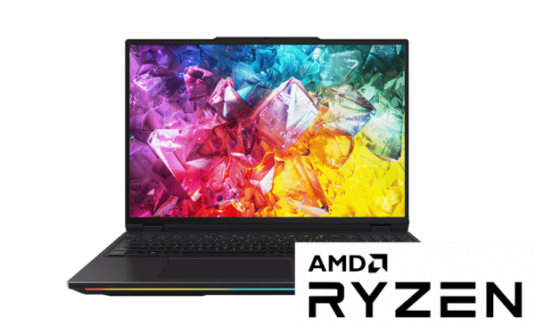 16 WS-M AR-A 9-9955HX3D RTX 5090 AI Stone X6FR559Y Front Open AMD Ryzen Logo
